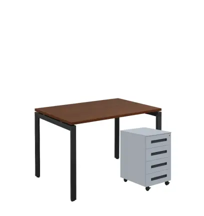 SET-UK 328 stůl kancelářský, kovová podnož černá + kontejner pojízdný, 4-zásuvkový, ořech královský