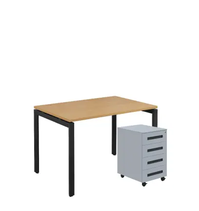 SET-UK 328 stůl kancelářský, kovová podnož černá + kontejner pojízdný, 4-zásuvkový, javor horský