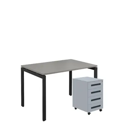 SET-UK 328 stůl kancelářský, kovová podnož černá + kontejner pojízdný, 4-zásuvkový, šedá