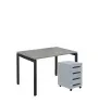 SET-UK 328 stůl kancelářský, kovová podnož černá + kontejner pojízdný, 4-zásuvkový, šedá