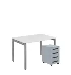 SET-UK 328 stůl kancelářský, kovová podnož stříbrná + kontejner pojízdný, 4-zásuvkový, bílá