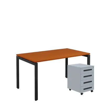 SET-UK 348 stůl kancelářský, kovová podnož černá + kontejner pojízdný, 4-zásuvkový, třešeň šumavská