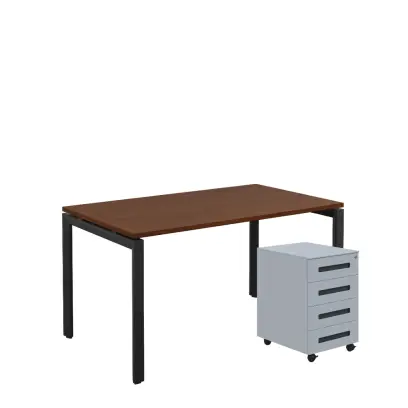 SET-UK 348 stůl kancelářský, kovová podnož černá + kontejner pojízdný, 4-zásuvkový, ořech královský