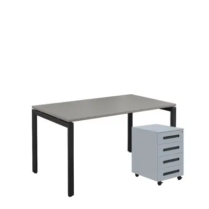 SET-UK 348 stůl kancelářský, kovová podnož černá + kontejner pojízdný, 4-zásuvkový, šedá