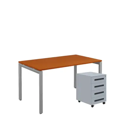 SET-UK 348 stůl kancelářský, kovová podnož stříbrná + kontejner pojízdný, 4-zásuvkový, třešeň šumavská
