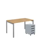 SET-UK 348 stůl kancelářský, kovová podnož stříbrná + kontejner pojízdný, 4-zásuvkový, javor horský