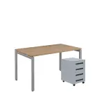 SET-UK 348 stůl kancelářský, kovová podnož stříbrná + kontejner pojízdný, 4-zásuvkový, dub bardolino