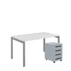 SET-UK 348 stůl kancelářský, kovová podnož stříbrná + kontejner pojízdný, 4-zásuvkový, bílá