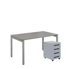 SET-UK 348 stůl kancelářský, kovová podnož stříbrná + kontejner pojízdný, 4-zásuvkový, šedá