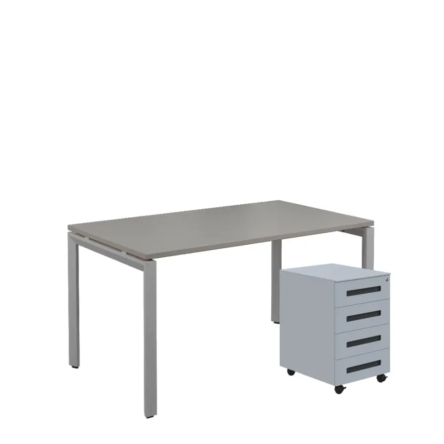 SET-UK 348 stůl kancelářský, kovová podnož stříbrná + kontejner pojízdný, 4-zásuvkový, šedá