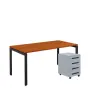 SET-UK 368 stůl kancelářský, kovová podnož černá + kontejner pojízdný, 4-zásuvkový, třešeň šumavská