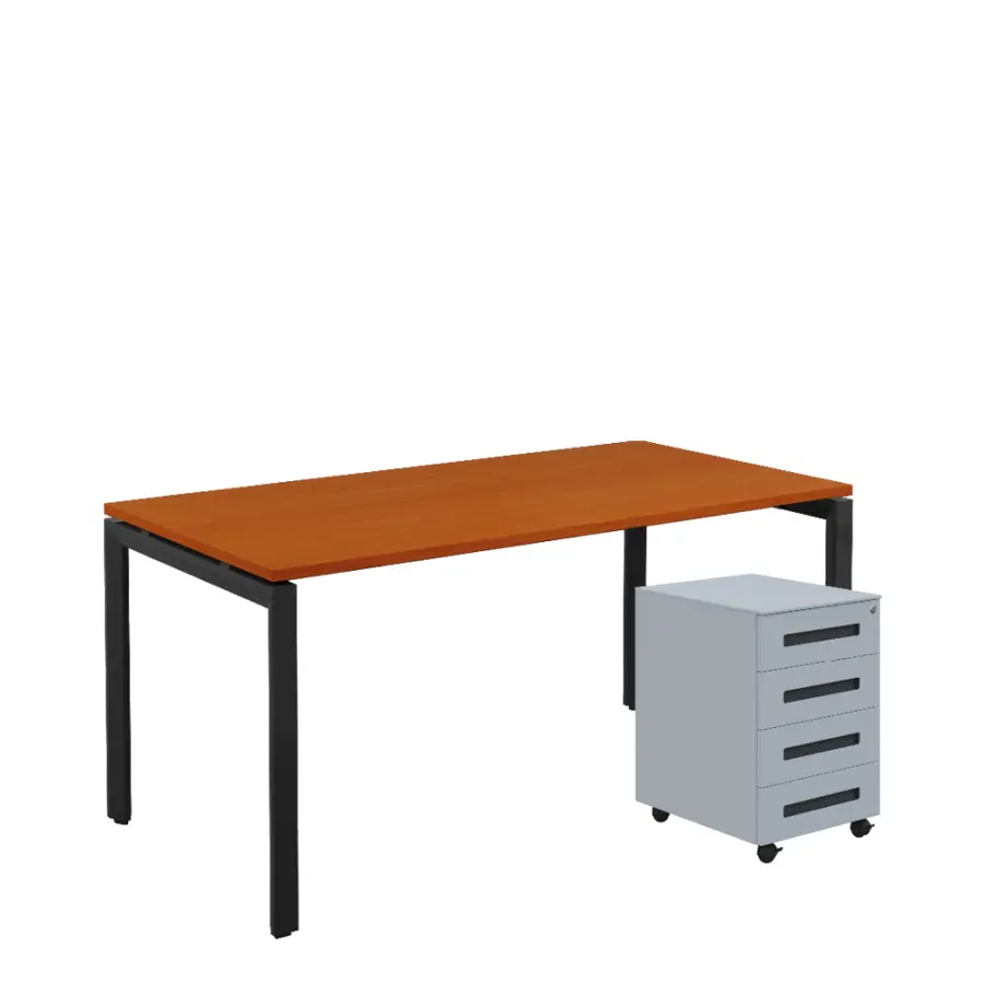 SET-UK 368 stůl kancelářský, kovová podnož černá + kontejner pojízdný, 4-zásuvkový, třešeň šumavská