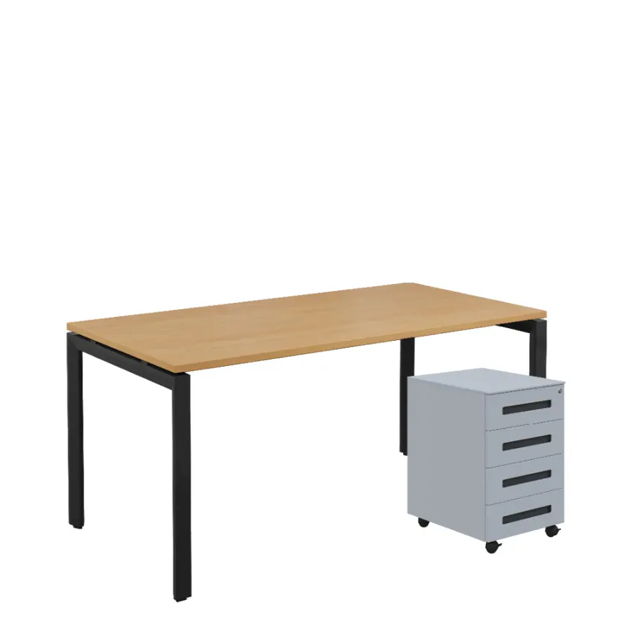 SET-UK 368 stůl kancelářský, kovová podnož černá + kontejner pojízdný, 4-zásuvkový, javor horský