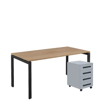 SET-UK 368 stůl kancelářský, kovová podnož černá + kontejner pojízdný, 4-zásuvkový, dub bardolino