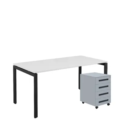 SET-UK 368 stůl kancelářský, kovová podnož černá + kontejner pojízdný, 4-zásuvkový, bílá
