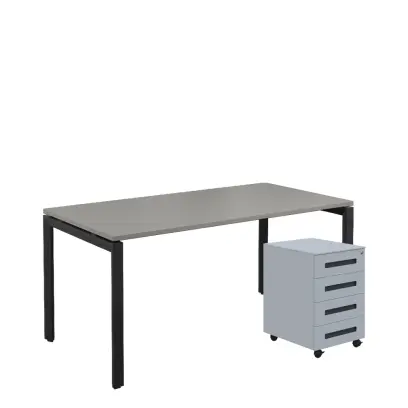 SET-UK 368 stůl kancelářský, kovová podnož černá + kontejner pojízdný, 4-zásuvkový, šedá