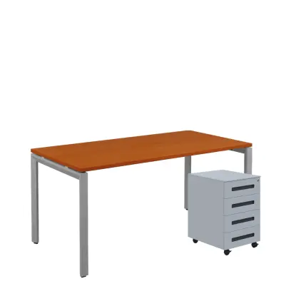 SET-UK 368 stůl kancelářský, kovová podnož stříbrná + kontejner pojízdný, 4-zásuvkový, třešeň šumavská