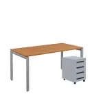 SET-UK 368 stůl kancelářský, kovová podnož stříbrná + kontejner pojízdný, 4-zásuvkový, buk royal