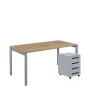 SET-UK 368 stůl kancelářský, kovová podnož stříbrná + kontejner pojízdný, 4-zásuvkový, dub bardolino