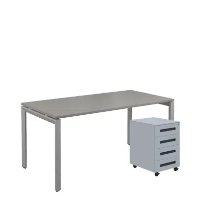 SET-UK 368 stůl kancelářský, kovová podnož stříbrná + kontejner pojízdný, 4-zásuvkový, šedá