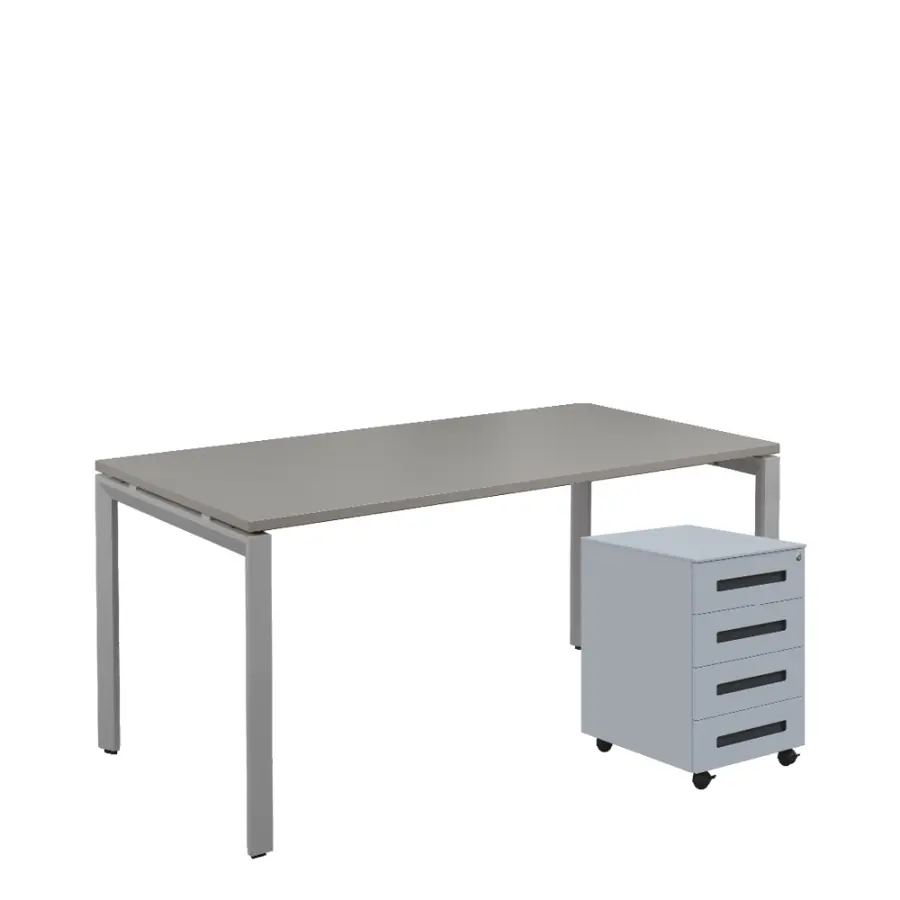 SET-UK 368 stůl kancelářský, kovová podnož stříbrná + kontejner pojízdný, 4-zásuvkový, šedá
