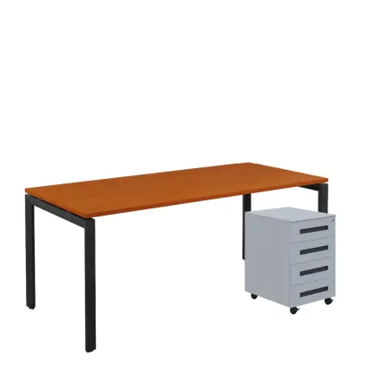 SET-UK 388 stůl kancelářský, kovová podnož černá + kontejner pojízdný, 4-zásuvkový, třešeň šumavská