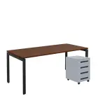 SET-UK 388 stůl kancelářský, kovová podnož černá + kontejner pojízdný, 4-zásuvkový, ořech královský