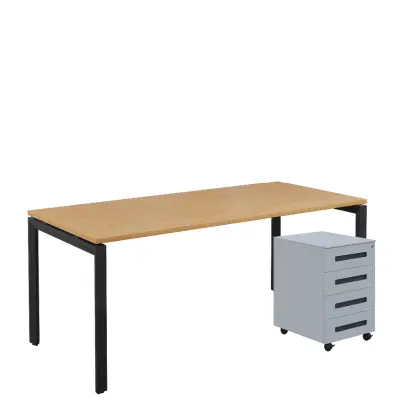 SET-UK 388 stůl kancelářský, kovová podnož černá + kontejner pojízdný, 4-zásuvkový, javor horský