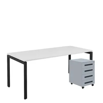 SET-UK 388 stůl kancelářský, kovová podnož černá + kontejner pojízdný, 4-zásuvkový, bílá