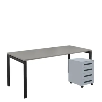 SET-UK 388 stůl kancelářský, kovová podnož černá + kontejner pojízdný, 4-zásuvkový, šedá