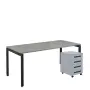 SET-UK 388 stůl kancelářský, kovová podnož černá + kontejner pojízdný, 4-zásuvkový, šedá