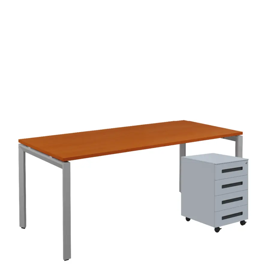 SET-UK 388 stůl kancelářský, kovová podnož stříbrná + kontejner pojízdný, 4-zásuvkový, třešeň šumavská