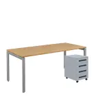 SET-UK 388 stůl kancelářský, kovová podnož stříbrná + kontejner pojízdný, 4-zásuvkový, javor horský