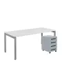 SET-UK 388 stůl kancelářský, kovová podnož stříbrná + kontejner pojízdný, 4-zásuvkový, bílá