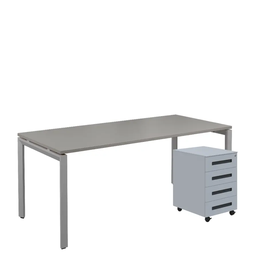 SET-UK 388 stůl kancelářský, kovová podnož stříbrná + kontejner pojízdný, 4-zásuvkový, šedá
