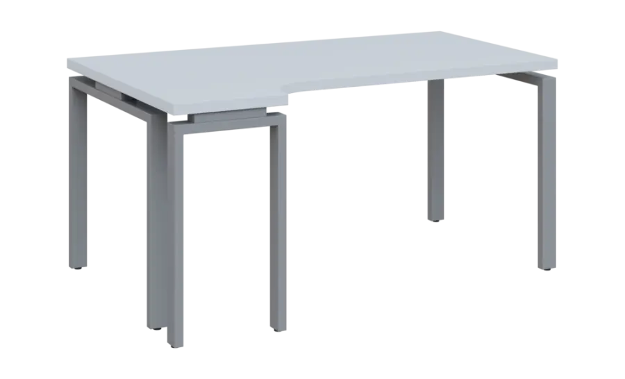 SIRK 38 - 164 stůl kancelářský, rohový, levý, kovová podnož stříbrná, deska 36 mm, široký 1600 mm, bílá