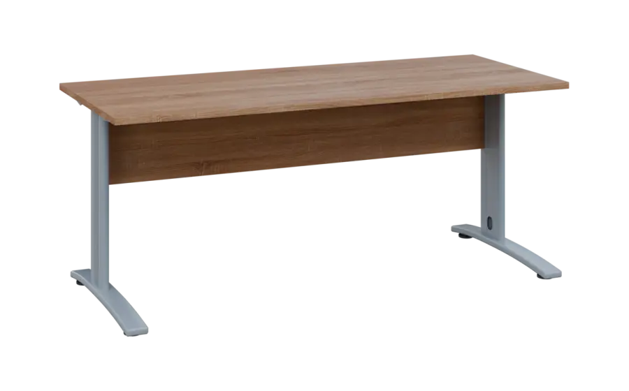 OPK 27 - 18 stůl kancelářský, kovová podnož stříbrná, deska 25 mm, široký 1800 mm, dub bardolino