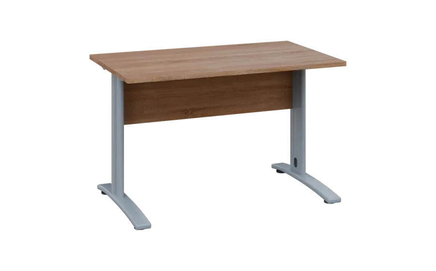 OPK 27 - 14 stůl kancelářský, kovová podnož stříbrná, deska 25 mm, široký 1400 mm, dub bardolino