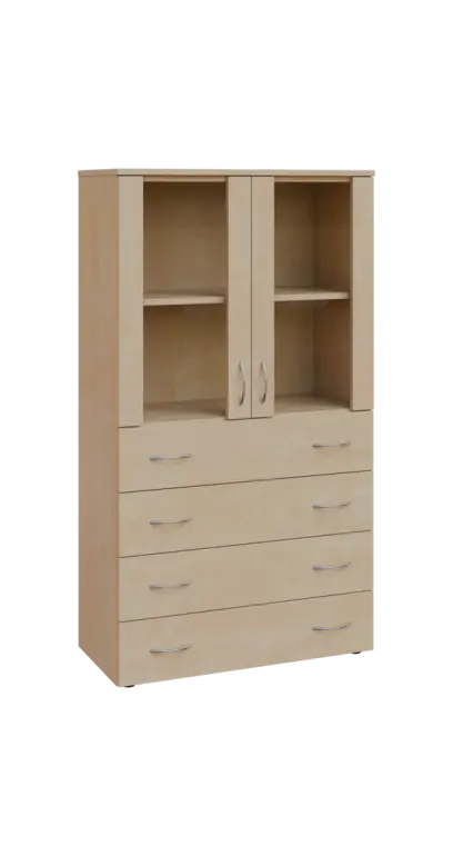 BN 4 - 84ZS kancelářská skříň, 4-zásuvková/prosklená, 1450x800x400, bříza irská