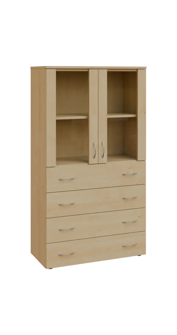 BN 4 - 84ZS kancelářská skříň, 4-zásuvková/prosklená, 1450x800x400, javor horský