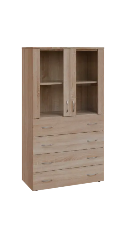 BN 4 - 84ZS kancelářská skříň, 4-zásuvková/prosklená, 1450x800x400, dub bardolino