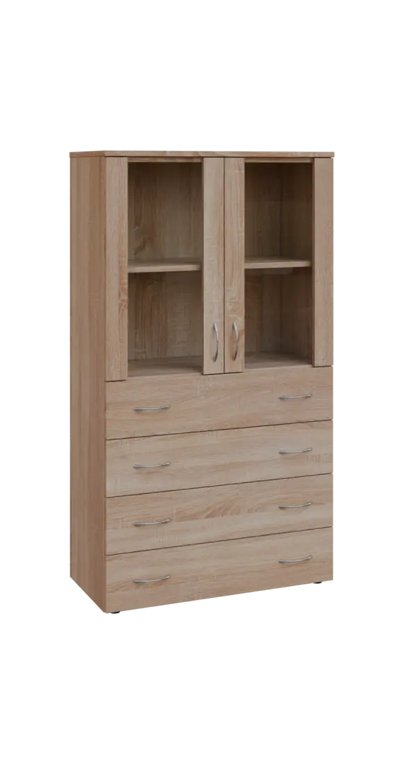 BN 4 - 84ZS kancelářská skříň, 4-zásuvková/prosklená, 1450x800x400, dub bardolino