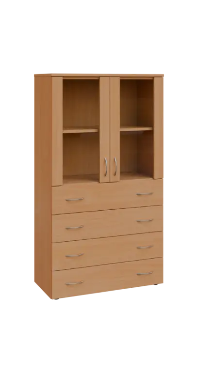 BN 4 - 84ZS kancelářská skříň, 4-zásuvková/prosklená, 1450x800x400, buk royal