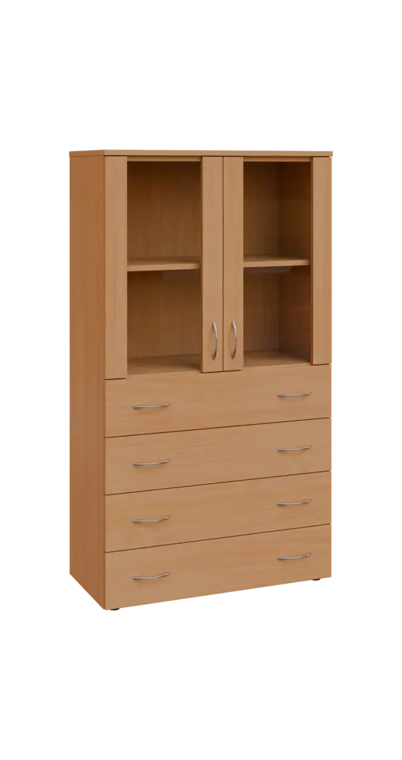 BN 4 - 84ZS kancelářská skříň, 4-zásuvková/prosklená, 1450x800x400, buk royal