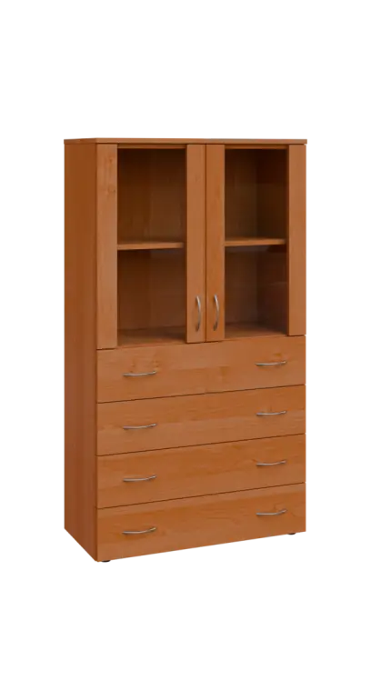 BN 4 - 84ZS kancelářská skříň, 4-zásuvková/prosklená, 1450x800x400, olše jantar