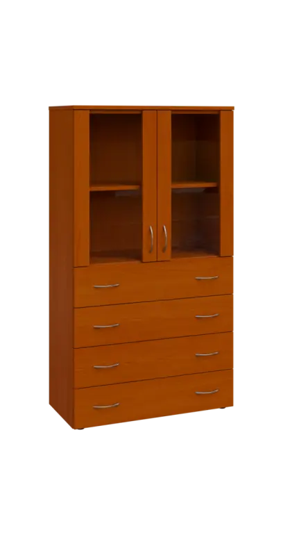 BN 4 - 84ZS kancelářská skříň, 4-zásuvková/prosklená, 1450x800x400, třešeň šumavská