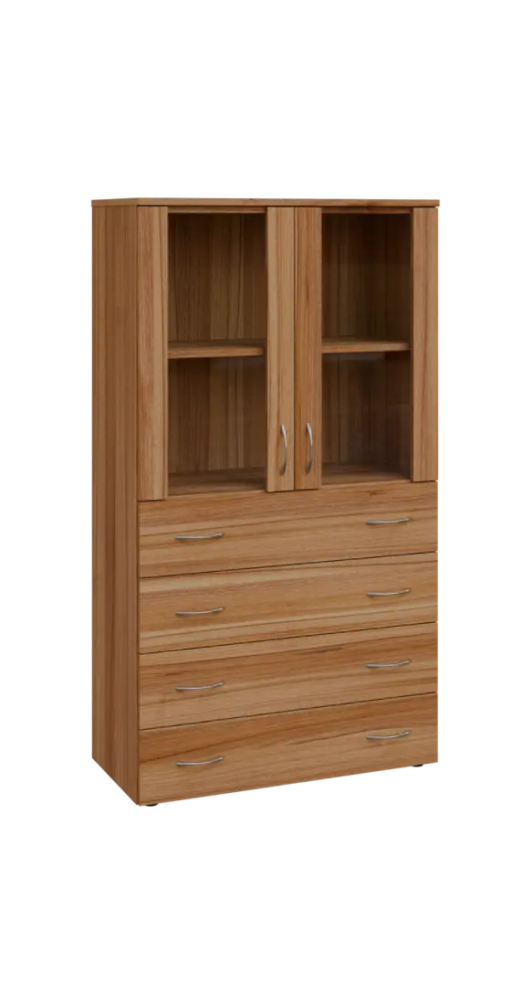 BN 4 - 84ZS kancelářská skříň, 4-zásuvková/prosklená, 1450x800x400, ořech světlý