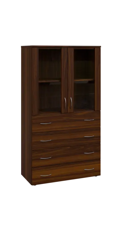 BN 4 - 84ZS kancelářská skříň, 4-zásuvková/prosklená, 1450x800x400, ořech královský