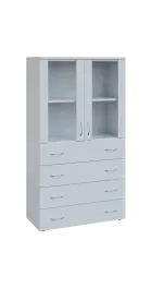 BN 4 - 84ZS kancelářská skříň, 4-zásuvková/prosklená, 1450x800x400, bílá