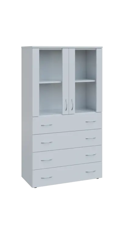 BN 4 - 84ZS kancelářská skříň, 4-zásuvková/prosklená, 1450x800x400, bílá